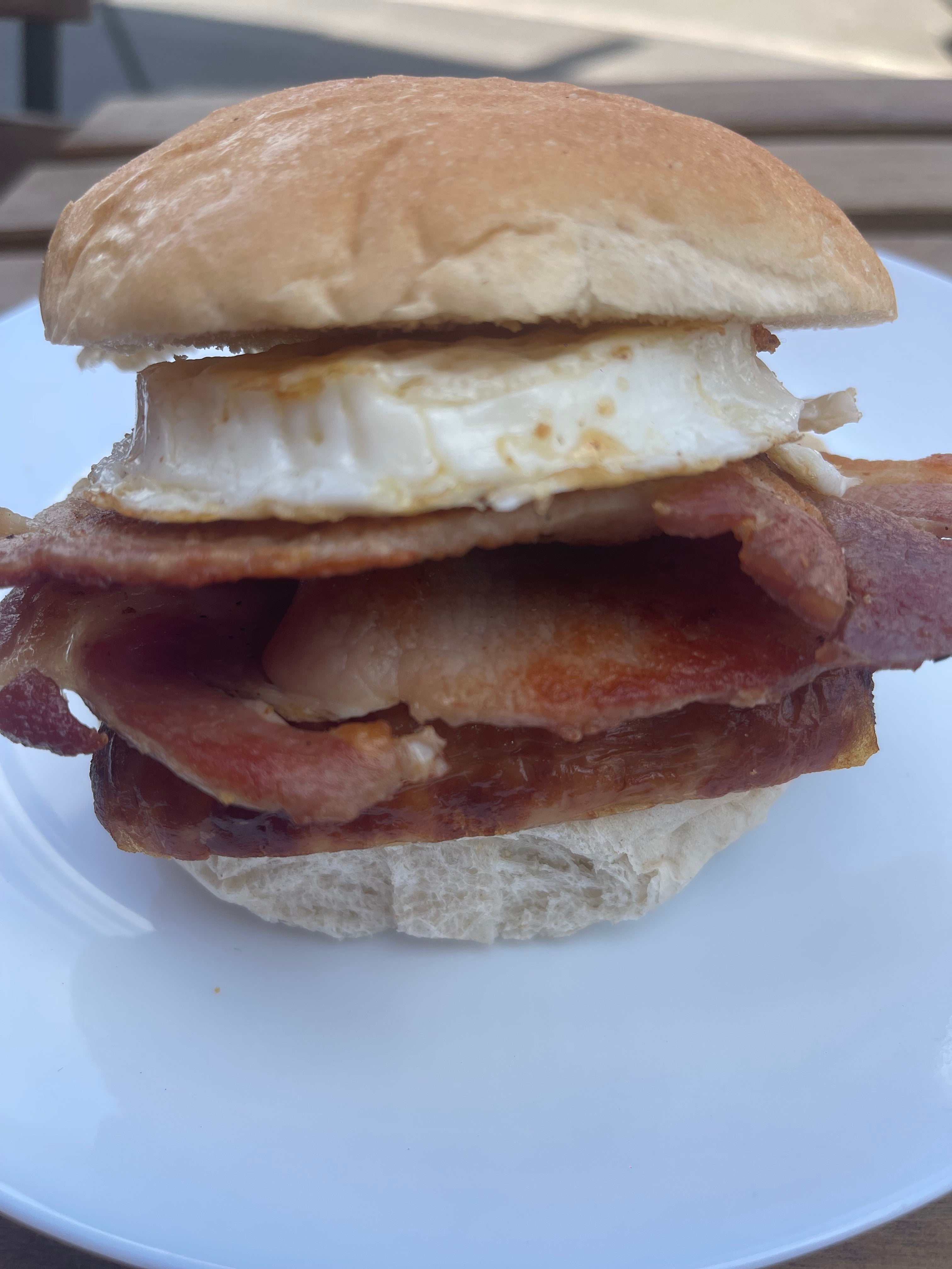 sausage, bacon and egg barm