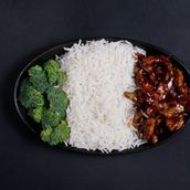 Beef Chipotle with white rice and broccoli.