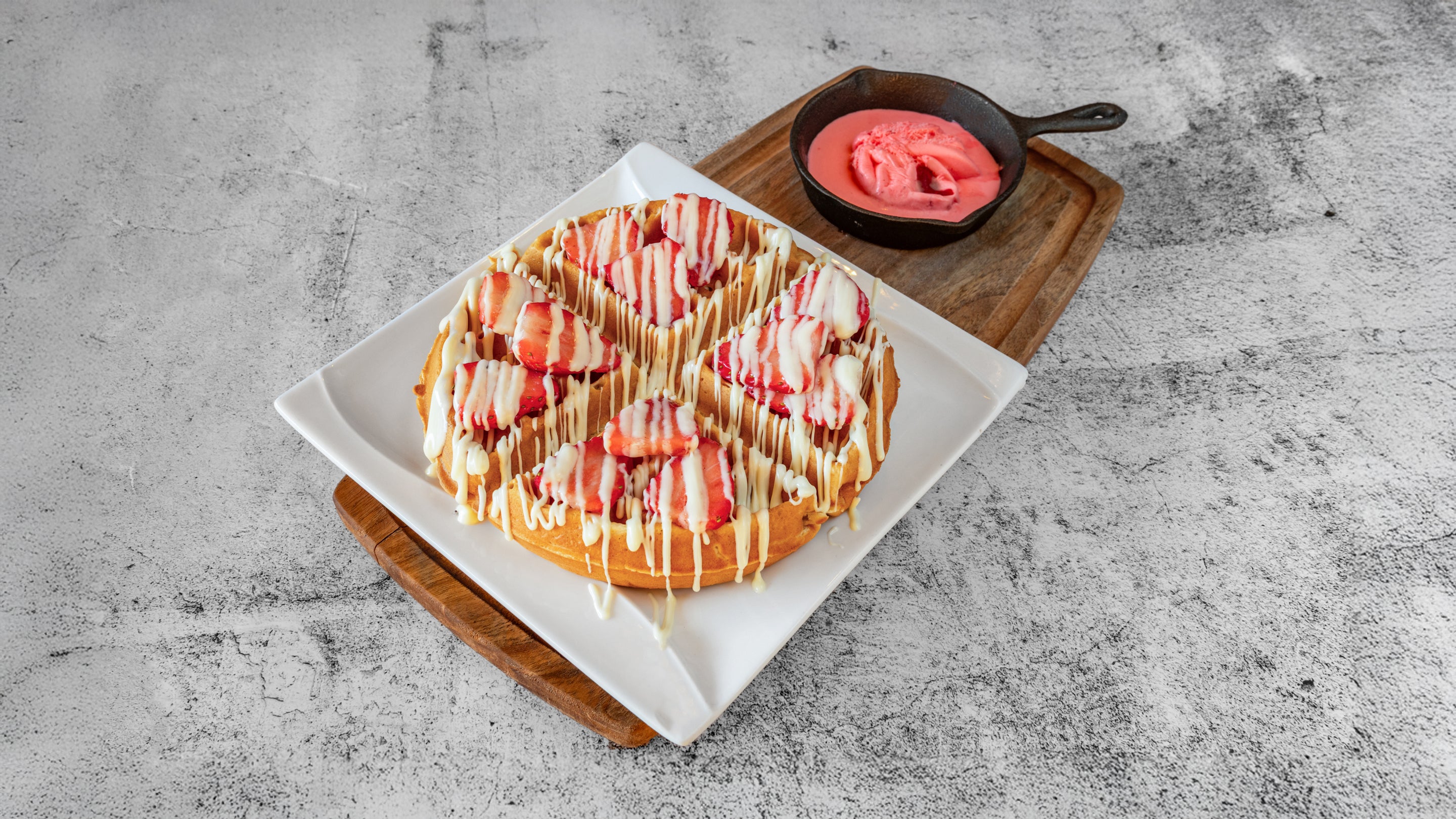 Strawberry Snow-white Waffle with Strawberry Gelato Ice Cream