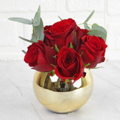 Red Roses With Gold Glass Bowl 