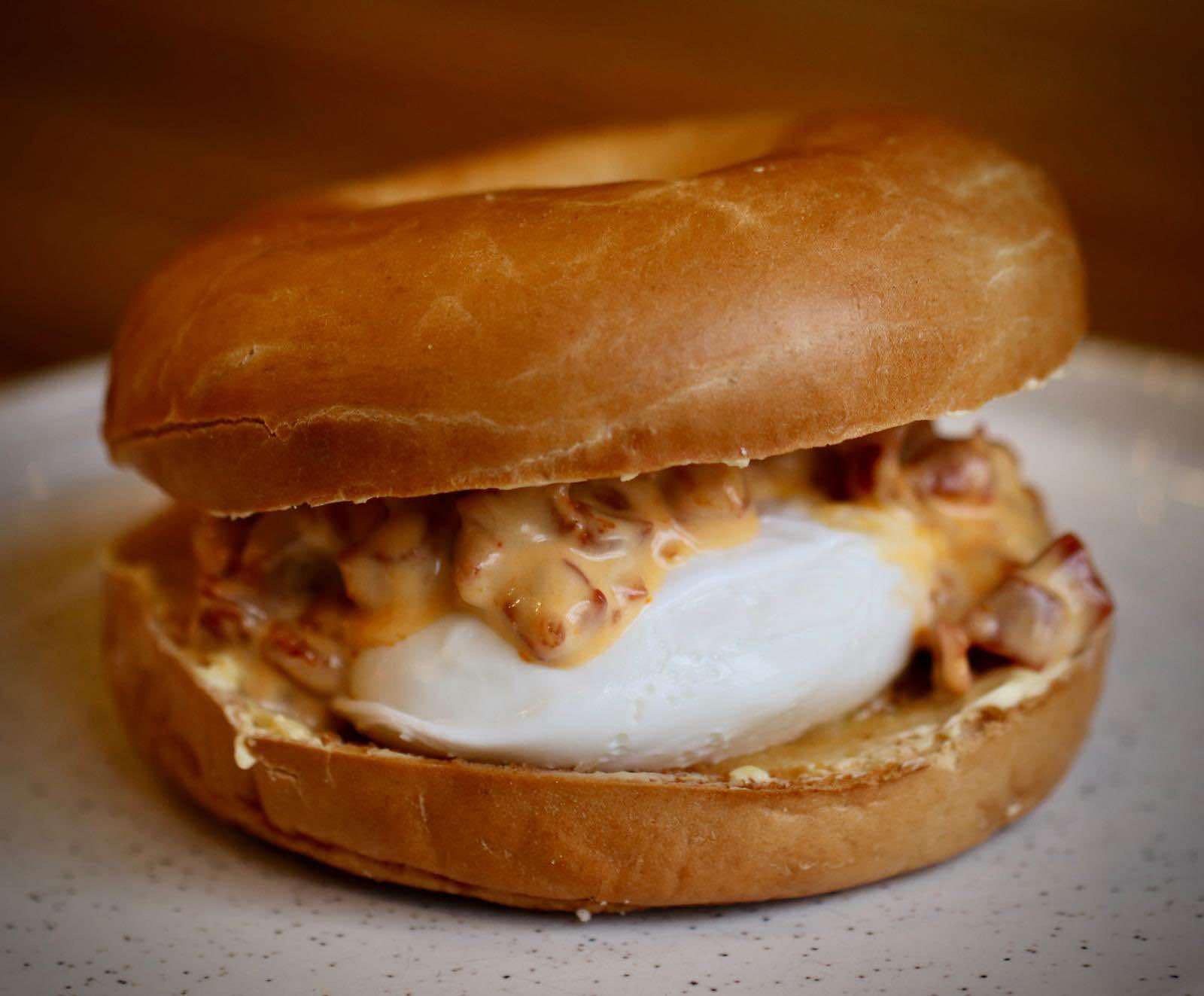 Chorizo Eggs Benedict Bagel