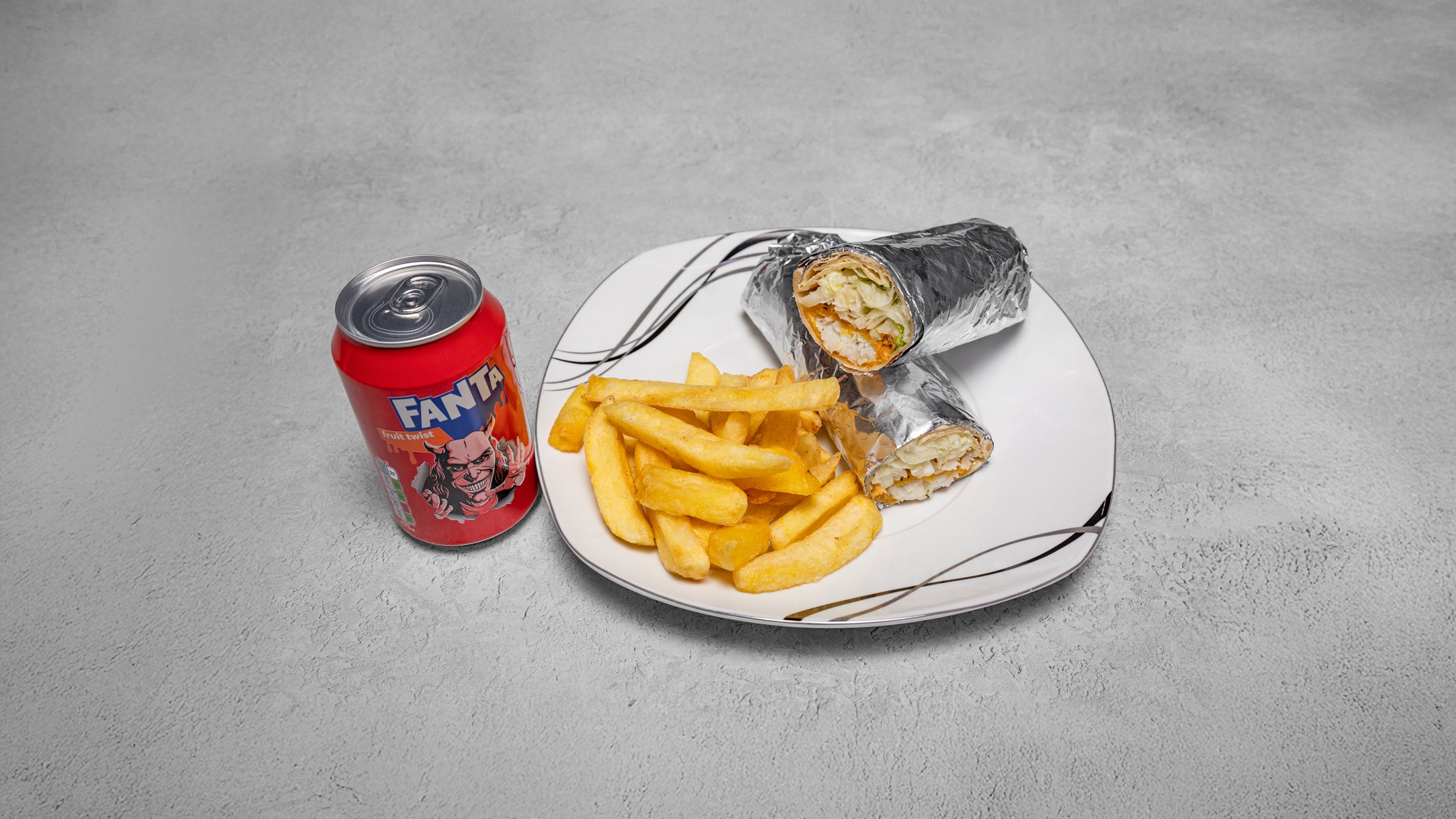 Fish Wrap, Chips and a Can Drink
