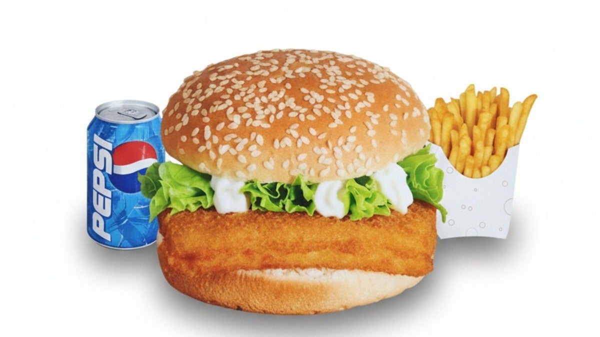 Fish Burger, Fries, and Drink