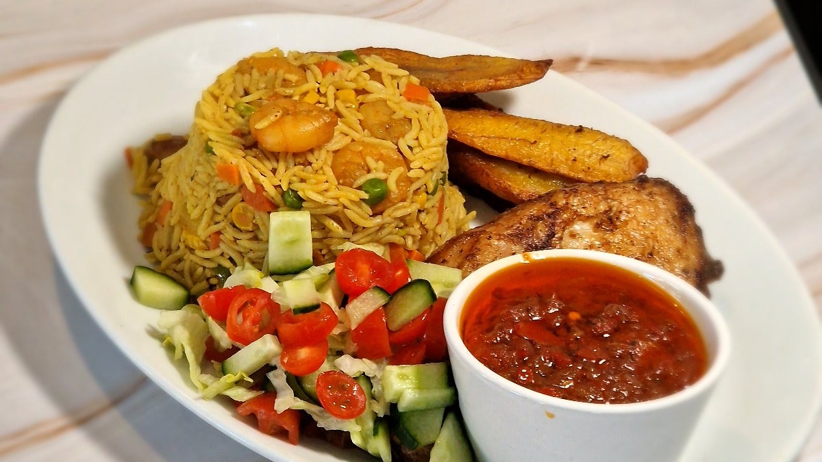 Fried Rice Served with Plantain