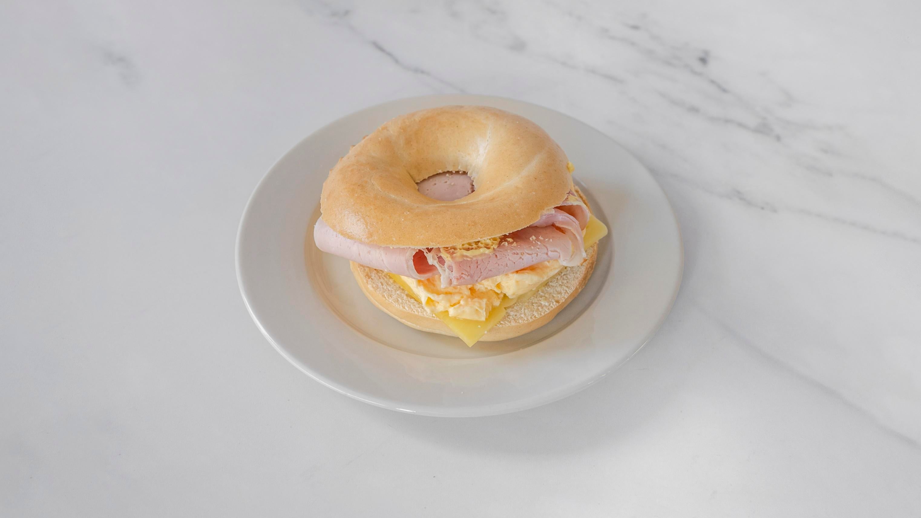 Ham, scrambled Egg, and Cheese Bagel