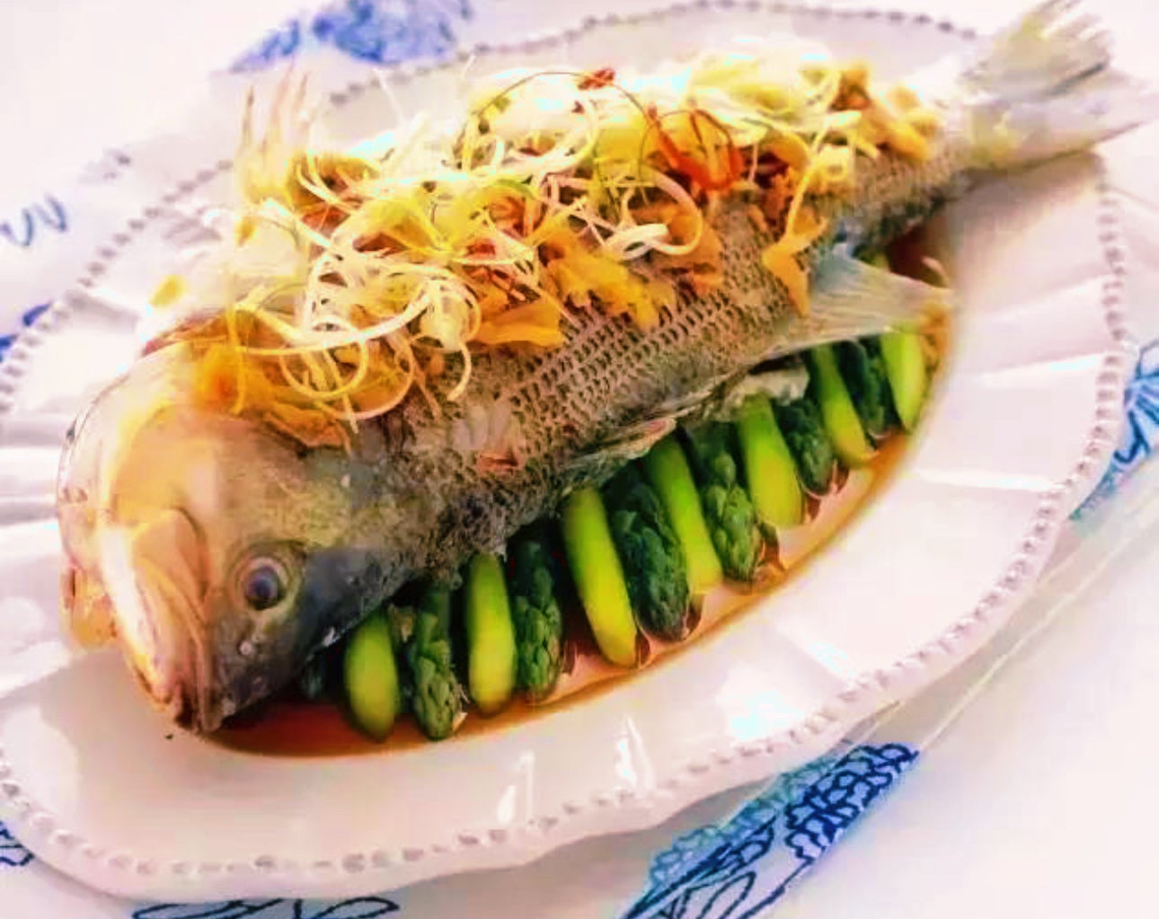 Steamed Sea Bass with Preserved Vegetable 冬菜蒸鲈鱼