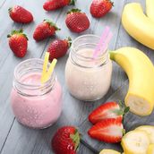 Banana, milk and strawberry smoothie 