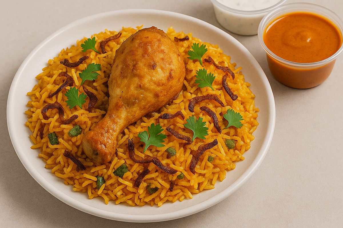 Chicken Biryani on the Bone with Raita and Makhani Gravy