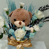 Baby Boy Round Box With Mix Dried And Fresh Flowers