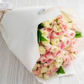  White Pink Flowers Bouquet Medium 16 Flowers