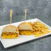 Cheese Stuffed Burger With Fries