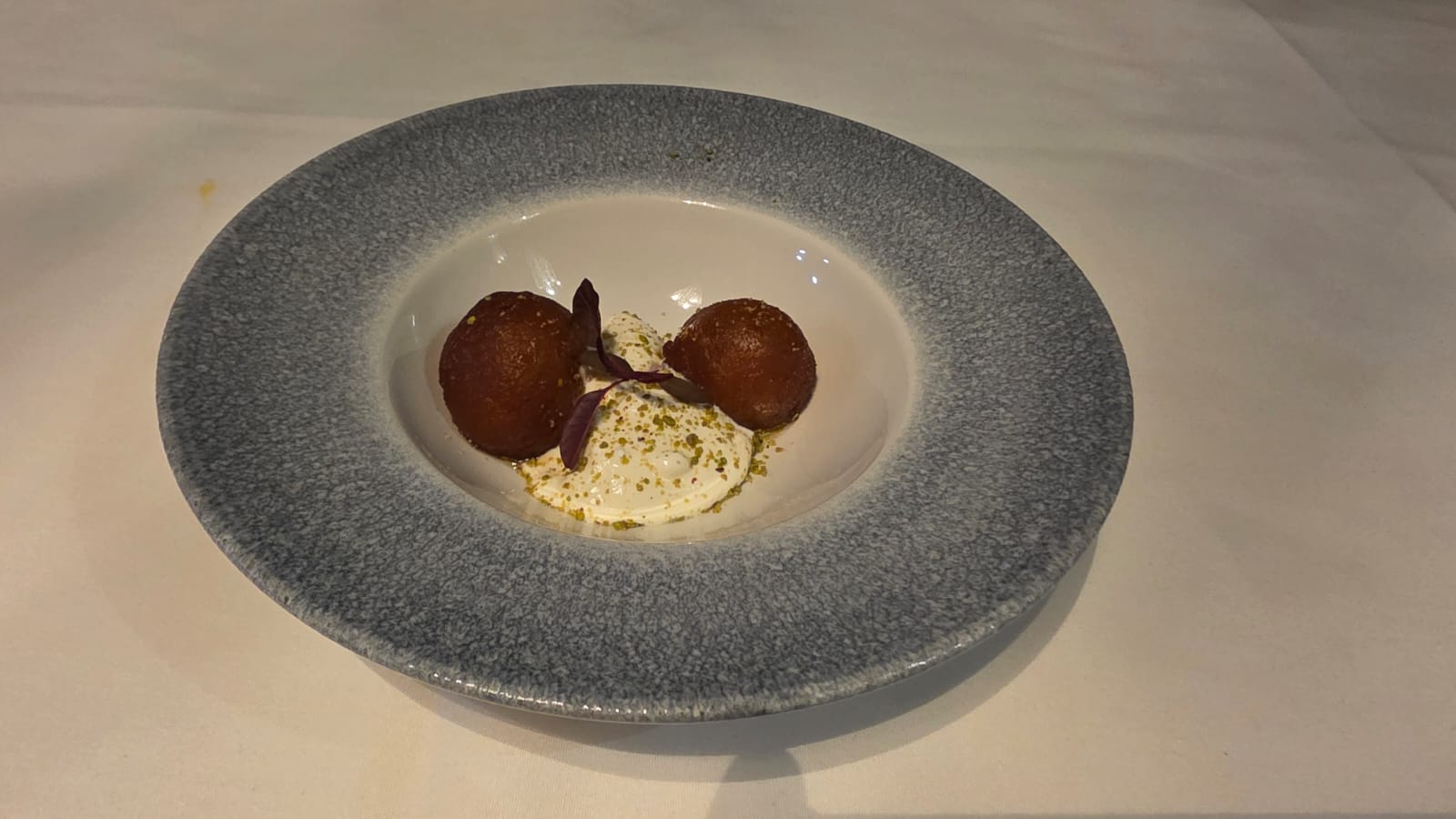 Gulab Jamun with pistachio yoghurt
