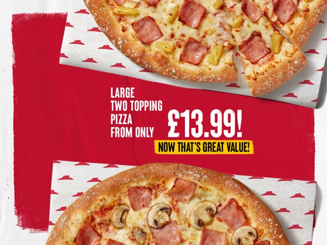 Limited Time Deal- Large Any 2 topping Pizza- 35% saving