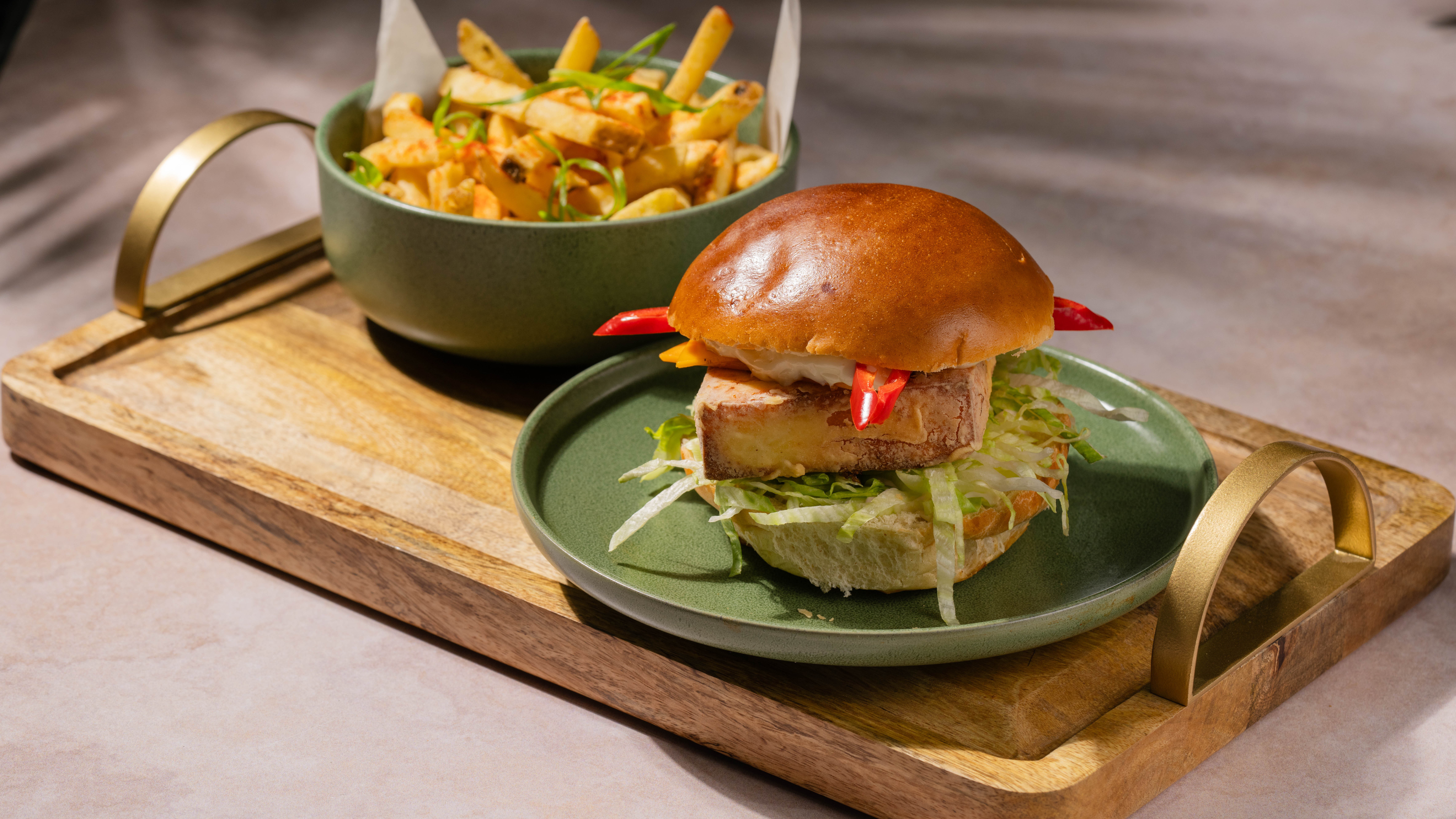 Crispy Falafel Burger and Fries