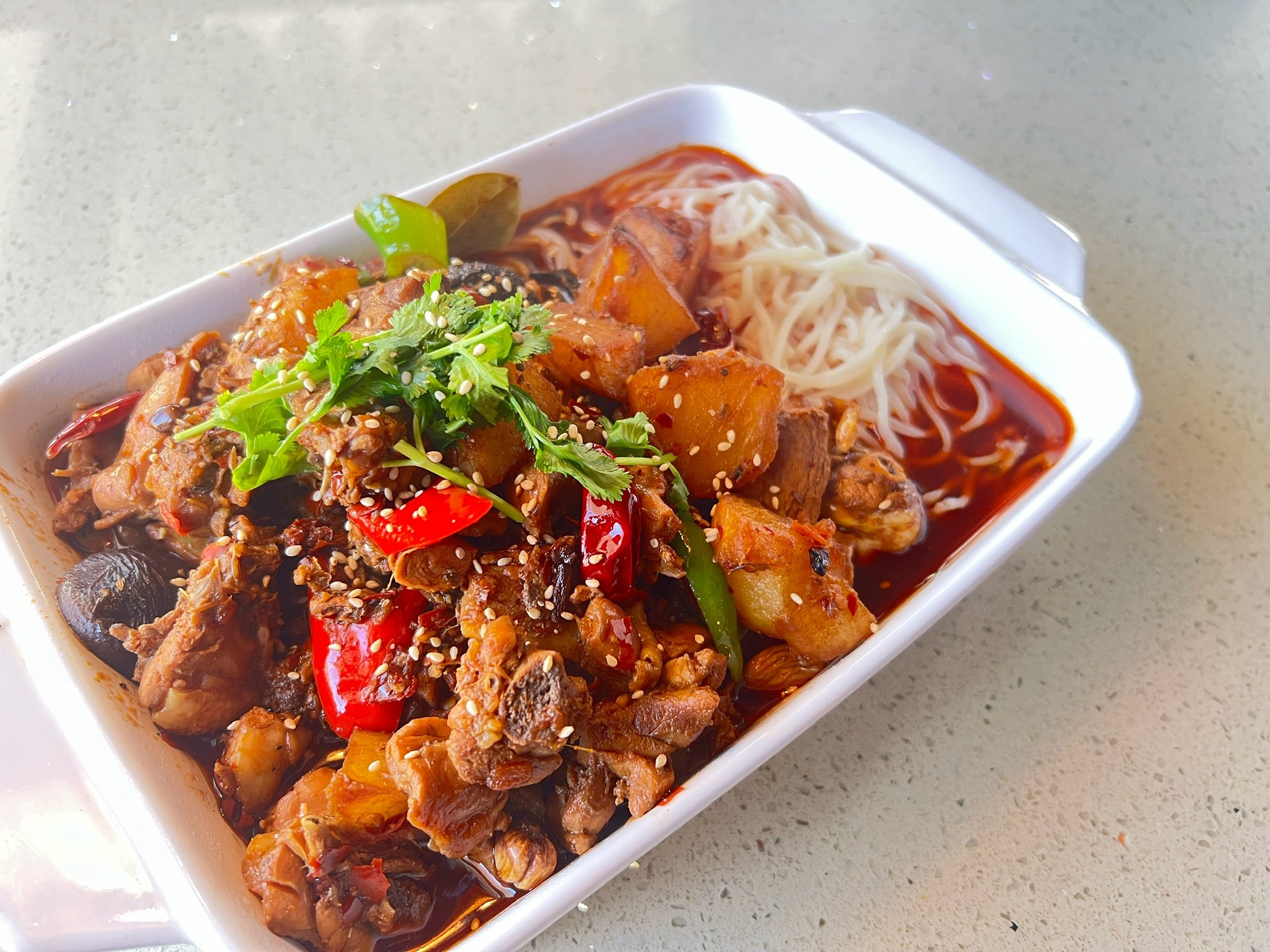XinJiang Style Spicy Chicken with noodle (with bone )